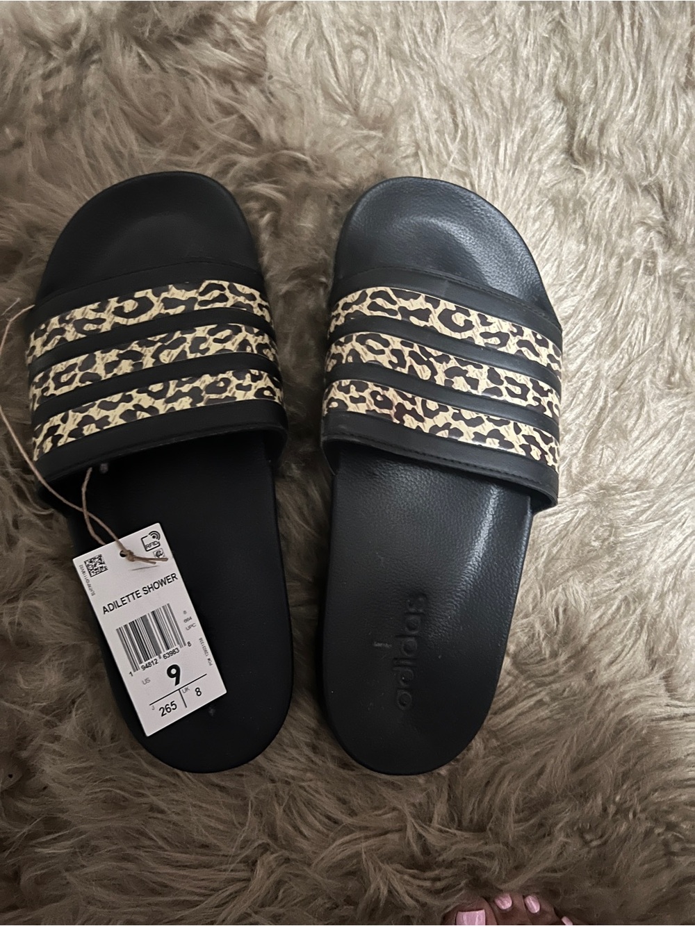 Adidas Black Leopard-Print Slide Sandals - Women